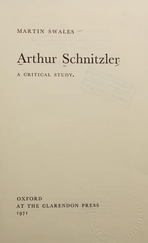 Arthur Schnitzler : A Critical Study