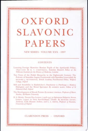 Oxford Slavonic Papers: New Series: Volume XXX