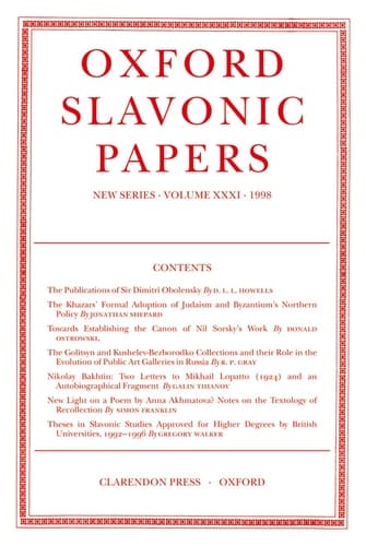 Oxford Slavonic Papers: New Series Volume XXXI (1998)