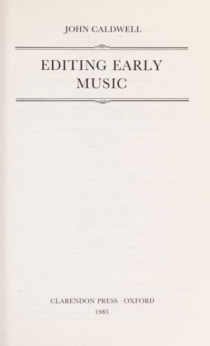 Editing Early Music (Early Music Series)