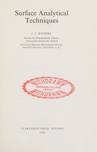 Surface Analytical Techniques (Monographs on the Physics and Chemistry of Materials)