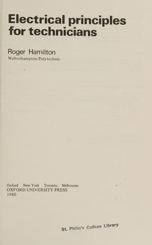 Electrical principles for technicians (Electrical and telecommunications technicians series)