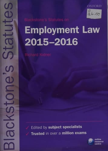 Blackstone's Statutes on Employment Law 2015-2016 (Blackstone's Statute Series)