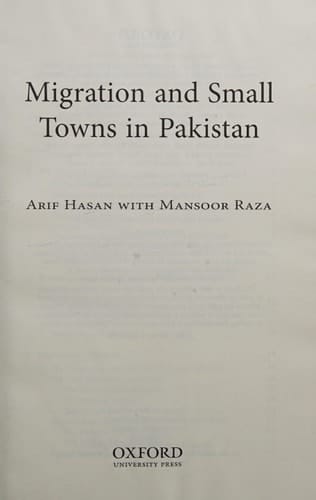 Migration and Small Towns in Pakistan