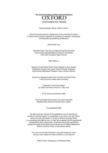 The Oxford Handbook of International Relations (Oxford Handbooks)