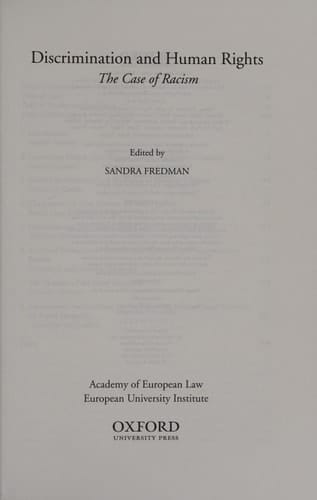Discrimination and Human Rights: The Case of Racism (Collected Courses of the Academy of European Law, XI/1)