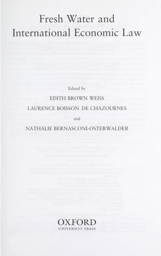 Fresh Water and International Economic Law (International Economic Law Series)