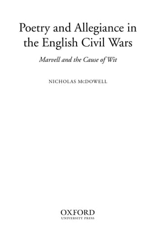 Poetry and Allegiance in the English Civil Wars: Marvell and the Cause of Wit