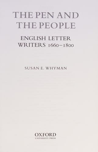 The Pen and the People: English Letter Writers, 1660-1800