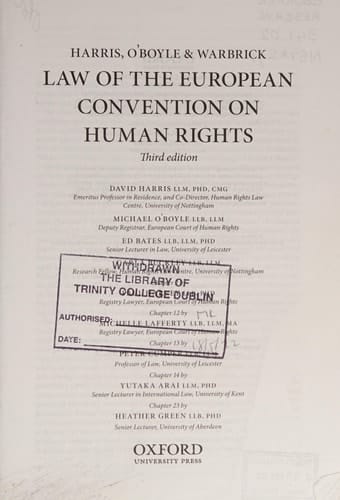 Harris, O'Boyle, and Warbrick Law of the European Convention on Human Rights