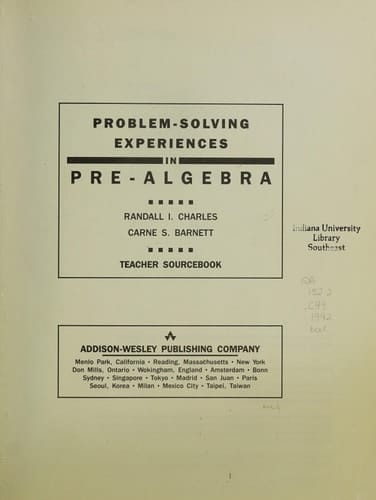 Problem-solving experiences in pre-algebra: Teacher sourcebook