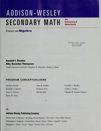 Addison Wesley Secondary Math: Focus on Algebra