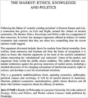 Market: Ethics, Knowledge and Politics