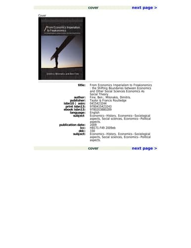 From Economics Imperialism to Freakonomics: The Shifting Boundaries Between Economics and Other Social Sciences (Economics as Social Theory)