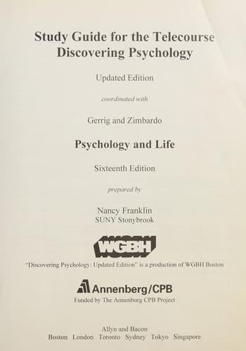 Discovering Psychology: Telecoure Student Study Guide
