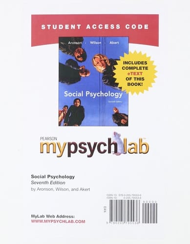 Social Psychology Mypsychlab With Pearson Etext Student Access Code Card