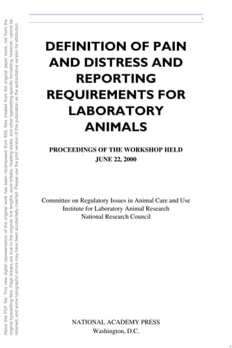 Definition of Pain and Distress and Reporting Requirements for Laboratory Animals Proceedings of the Workshop Held June 22, 2000