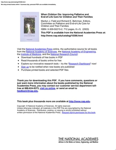 When Children Die Improving Palliative and End-of-Life Care for Children and Their Families