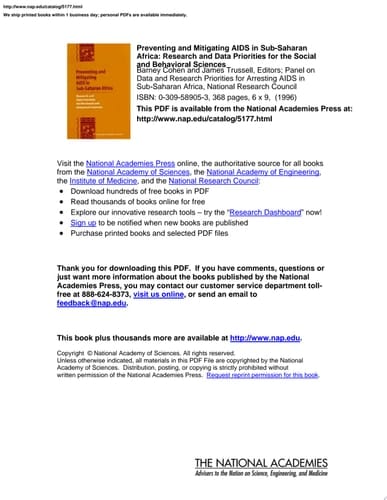 Preventing and Mitigating AIDS in Sub-Saharan Africa Research and Data Priorities for the Social and Behavioral Sciences