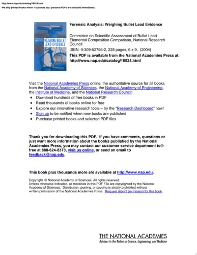 Forensic Analysis Weighing Bullet Lead Evidence