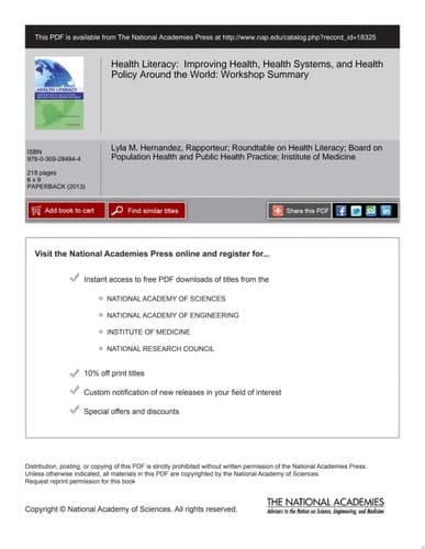 Health Literacy Improving Health, Health Systems, and Health Policy Around the World: Workshop Summary
