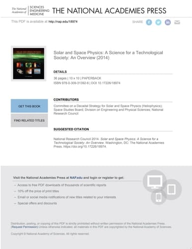 Solar and Space Physics A Science for a Technological Society: An Overview