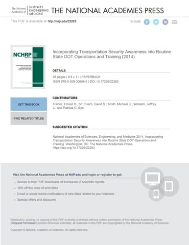 Incorporating Transportation Security Awareness into Routine State DOT Operations and Training