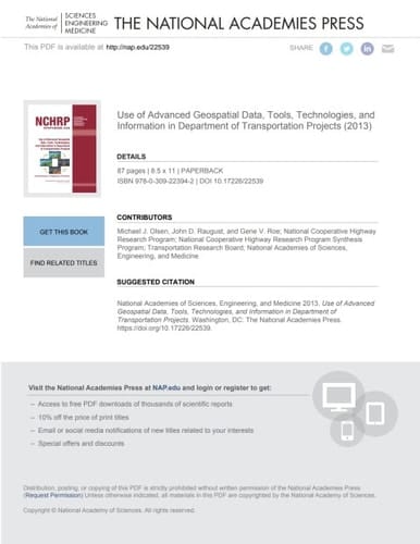 Use of Advanced Geospatial Data, Tools, Technologies, and Information in Department of Transportation Projects