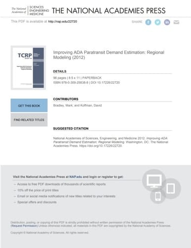 Improving ADA Paratransit Demand Estimation: Regional Modeling