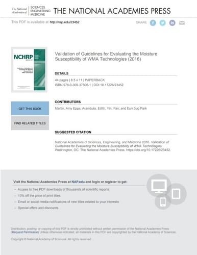 Validation of Guidelines for Evaluating the Moisture Susceptibility of WMA Technologies