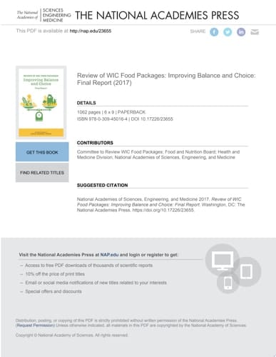Review of WIC Food Packages Improving Balance and Choice: Final Report