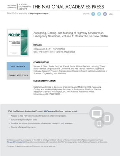 Assessing, Coding, and Marking of Highway Structures in Emergency Situations, Volume 1: Research Overview