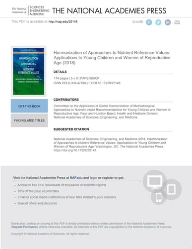 Harmonization of Approaches to Nutrient Reference Values Applications to Young Children and Women of Reproductive Age