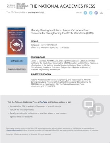 Minority Serving Institutions America's Underutilized Resource for Strengthening the STEM Workforce