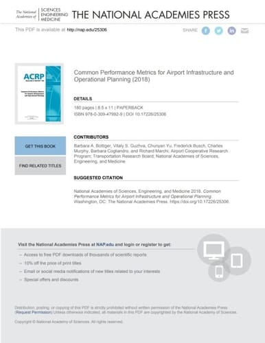 Common Performance Metrics for Airport Infrastructure and Operational Planning
