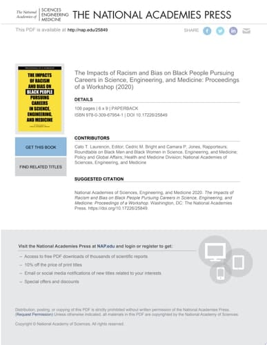 The Impacts of Racism and Bias on Black People Pursuing Careers in Science, Engineering, and Medicine Proceedings of a Workshop