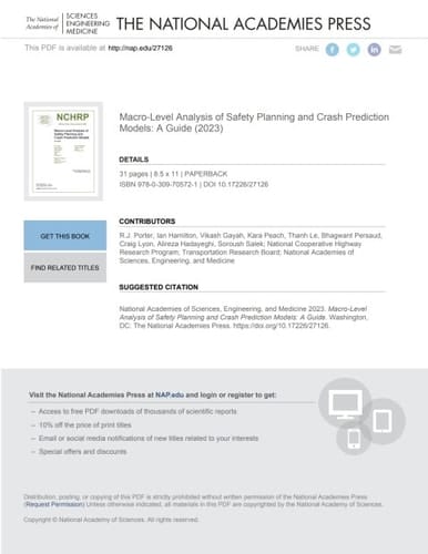 Macro-Level Analysis of Safety Planning and Crash Prediction Models: A Guide