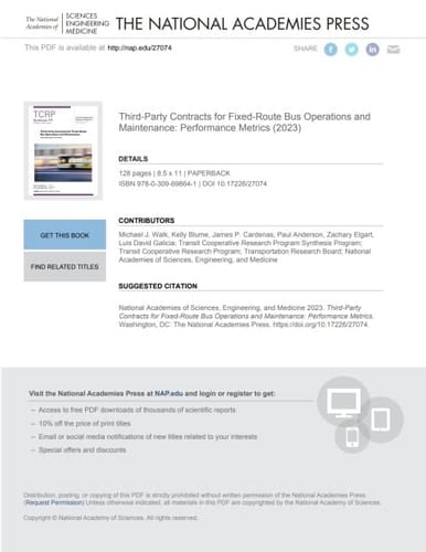 Third-Party Contracts for Fixed-Route Bus Operations and Maintenance: Performance Metrics
