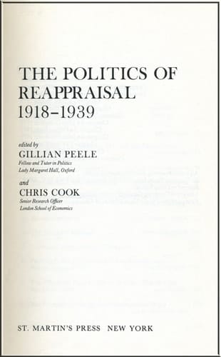 The Politics of reappraisal, 1918-1939