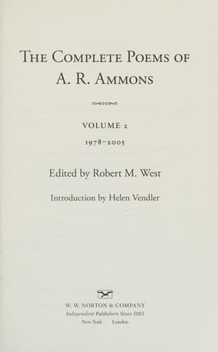 The Complete Poems of A. R. Ammons Volume 1 1955-1977