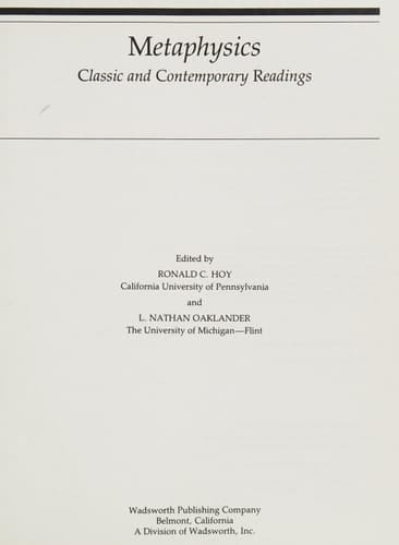 METAPHYSICS: CLASSIC & CONTEMPORARY RDGS