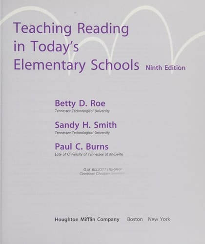 Teaching Reading in Today's Elementary Schools