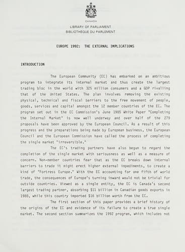 Europe 1992 The External Implications