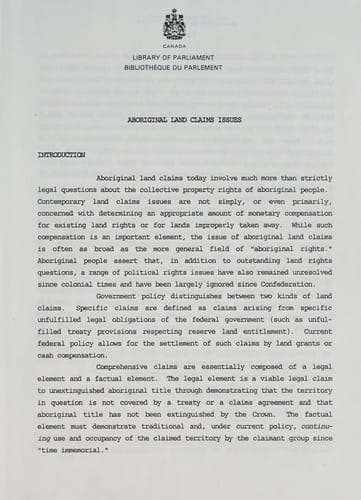 Aboriginal Land Claims Issues