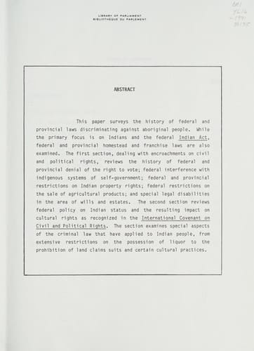 Aboriginal People History of Discriminatory Laws