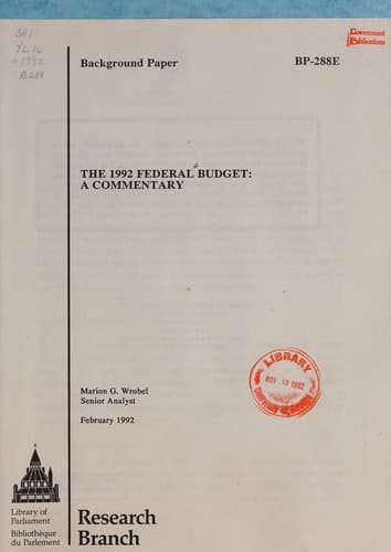 The 1992 Federal Budget A Commentary