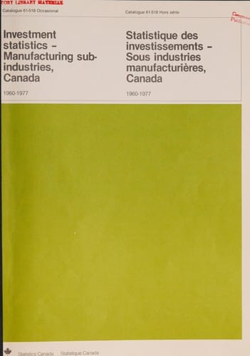 Investment statistics--manufacturing sub-industries, Canada, 1960-1977