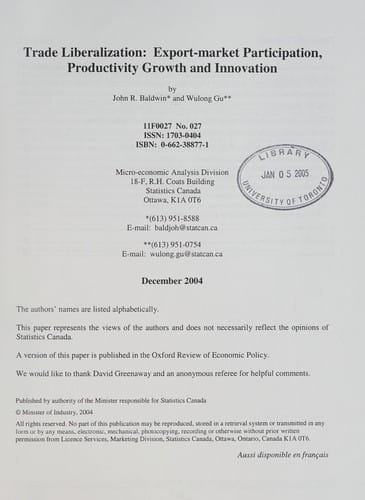 Trade Liberalization Export-market Participation, Productivity Growth and Innovation