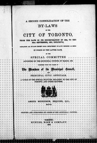 A Second Consolidation Of The By-laws Of The City Of Toronto
