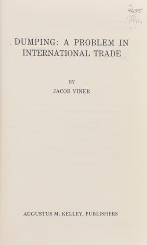 Dumping: A Problem in International Trade (Reprints of Economic Classics)